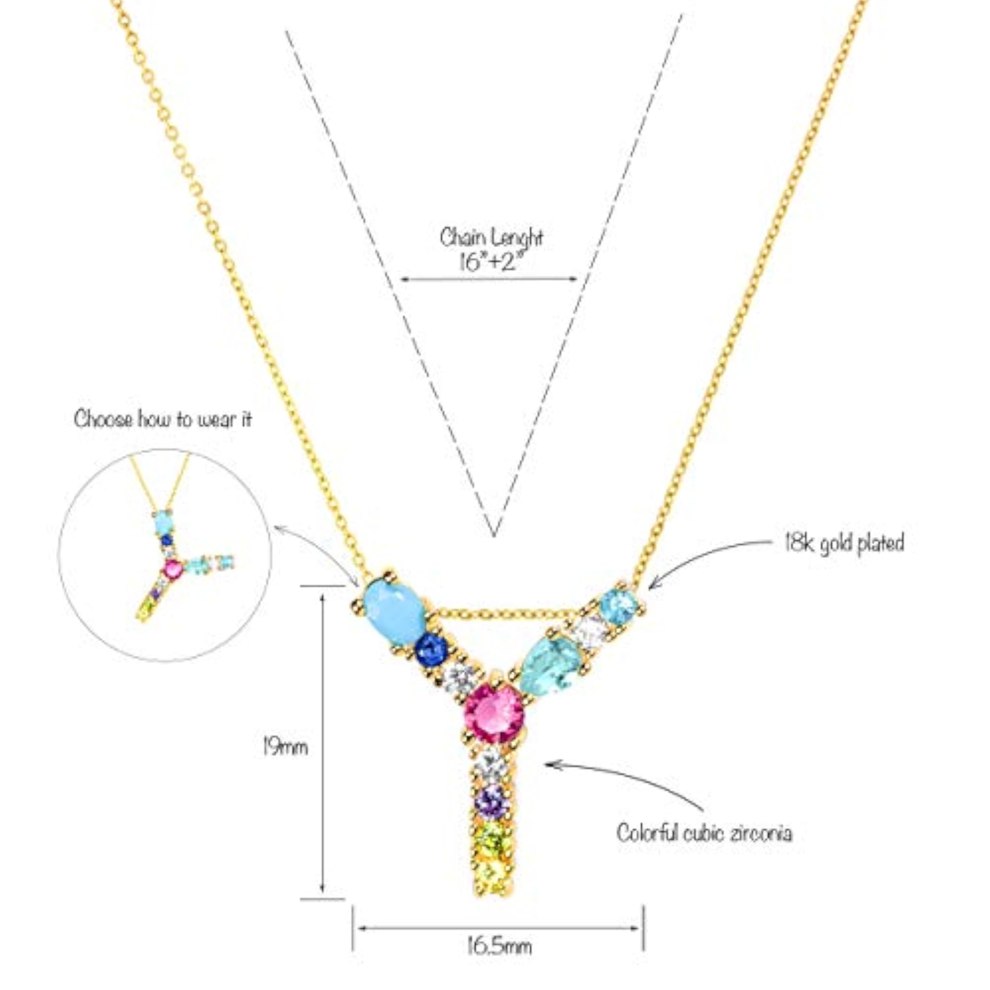 Initial Necklace - 18k Gold Plated Colorful CZ Crystal Letter