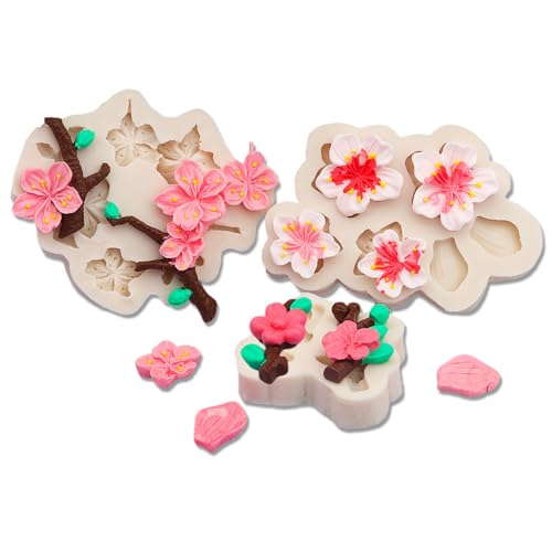 Gulinaza 3Pcs Plum blossom shape silicone Molds for DIY Cake Fondant Biscuit Cookies Sugar Pudding Chocolate Hard Candies Dessert Sugar Cupcake Decor