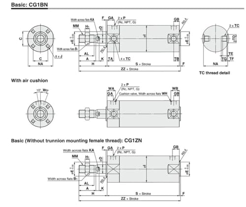 Cilindro neumático CDG1BN25-100 de doble efecto y palanca simple 4