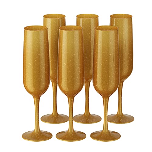 Kit Celebration 6 Taças De Espumante, Dourado Glitter, Coza