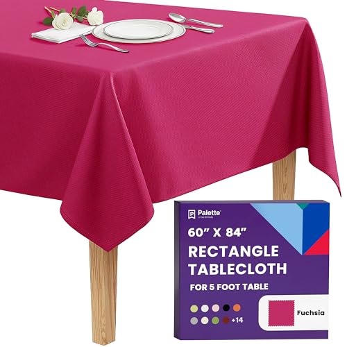 Image of Gee Di Moda Rectangle Tablecloth - 60 x 84 Inch Fuchsia Table Cloth for 5 Foot Rectangle Tables - Heavy Duty Washable Fabric - for Holiday Party, Dinner, Weddings, Baby Shower & Events