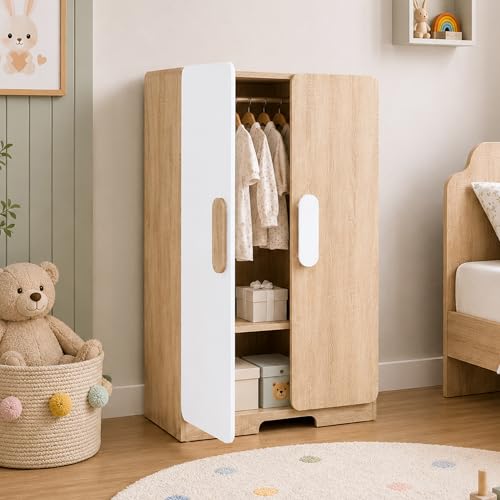 Image of Alex Daisy Romania Kids 2 Door Wardrobe for 3-12 Years| Non-Toxic Safe Material | Soft Coated Premium Finish | Engineered Wood Kids Bedroom Storage Cupboard (White, Medium)