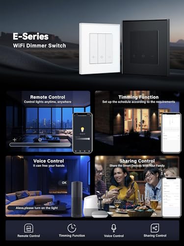 BSEED WiFi Dimmer Schalter,1 Fach 1 Weg Smart Dimmschalter,Kompatibel mit Amazon Alexa & Google Home,Lichtschalter Dimmbar für led lampen 240V Schwarz(Neutralleiter Erforderlich)
