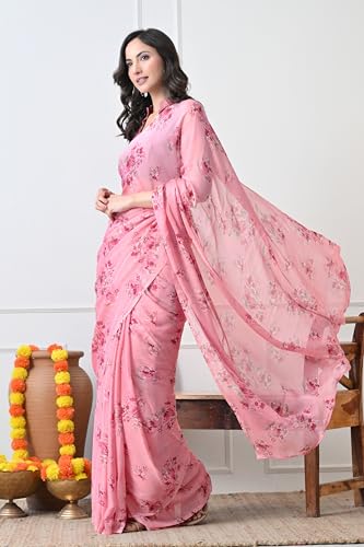 Image of MIRCHI FASHION Women Saree Chiffon Floral Printed | Breathable Lightweight Sari for Regular Home and Office Wear with Blouse Piece