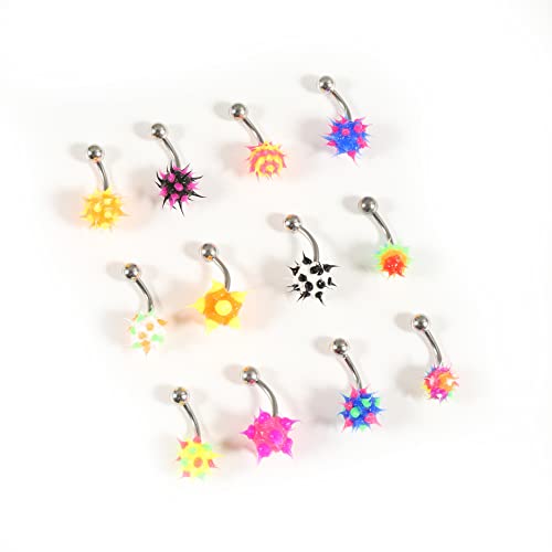 Memsion 14G Body Piercing Jewelry Surgical Steel Belly Button Rings Tongue Rings Packs Silicone Spike Ball Barbell Belly Tongue Nipple Rings Piercing for Women2