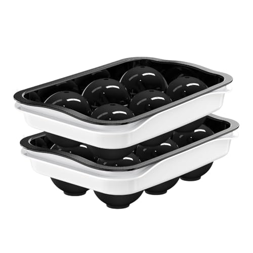 Image of Ice Cube Molds with Lid,Big Silicone Ice Cube Tray for Whiskey,2Inch Square Ice Cube Tray,Easy-Release Ice Mold,Giant Ice Cubes for Bourbon Cocktail (2, Round Black)