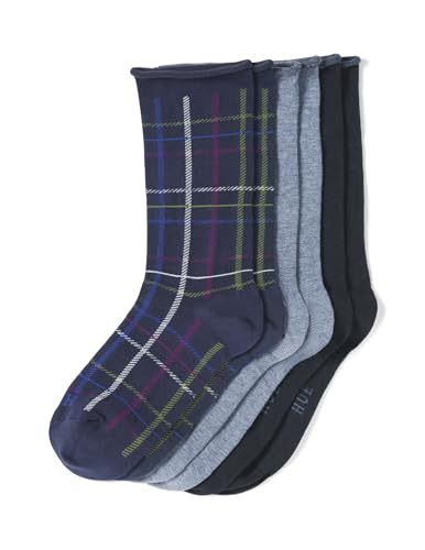 Image of HUE Women's Jeans Sock (Pack of 3), Blue Plaid Pack, One Size