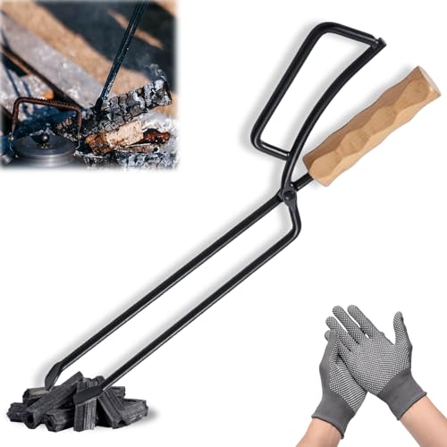 Pince à bois de cheminée : 40 cm - Pour charges lourdes - Pince à bois de chauffage universelle - Longue pince à charbon d'extérieur - Anti-brûlure - Pour feu de camp et poêles de cheminée - Avec