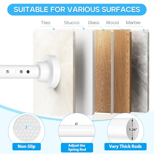 Image of Tension Curtain Rod White Tension Rod 40 to 148 Inch Spring Curtain Rods Non Slip Tension Rods 1pcs For Windows No Drilling Adjustable Tension Rods of Curtains Window Closet Kitchen Wardrobe