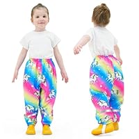 FILOWA Kids Waterproof Trousers Girls Lightweight Rain Trouser Animal Pattern Mud Pants with Reflective Strip Overtrousers Breathable Rain Pant Outdoor Cycling Rainwear for Childs 3-4 Years, Horse
