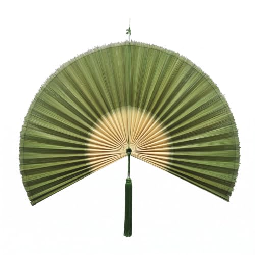 SUCHUBU Handcrafted Green Wall Fan 40 Decorative Bamboo Wall Decor Large Japanese Art Piece Asian Inspired Fireplace Decor Vibrant Statement Wall Art for Living Room (Greenwhite Medium)