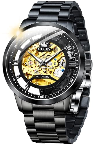 Image of OLEVS Mens Automatic Watch Skeleton Diamond Luxury Mechanical Self Winding Dress Wrist Watch Waterproof Luminous