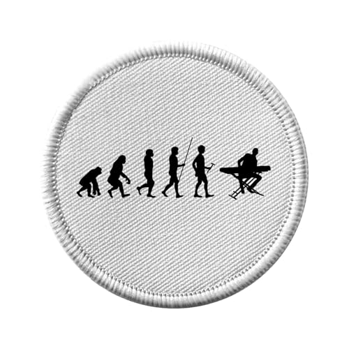 Ecusson Thermocollant Vetement Rond 7cm - Evolution Clavier Piano Synthé Musique Instrument Musicien - Patch a Repasser pour Reparation ou Customisation...