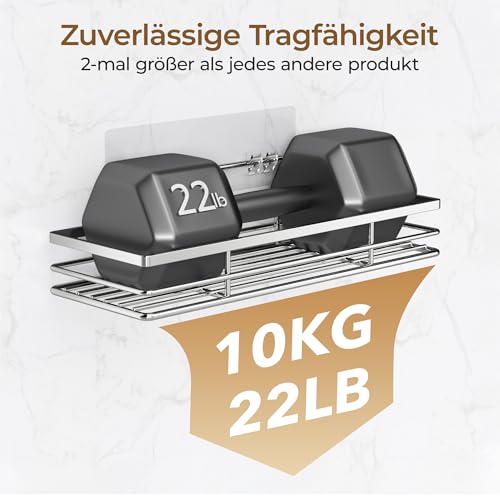 pickpiff Duschablage Ohne Bohren SUS304 Edelstahl 2 Stück Duschregal mit 2 Haken Badregal Bathroom Organizer Shampoo Halterung Für Dusche Selbstklebend