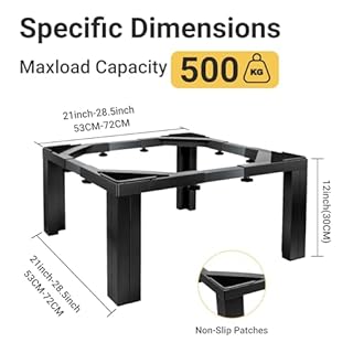 Humagineer Support Machine à Laver Réglable en Acier Inoxydable Noir, Plage de Réglage 54-73cm, Rehausseur Machine Universel à Laver 30cm de Hauteur, Capacité de Charge 500KG