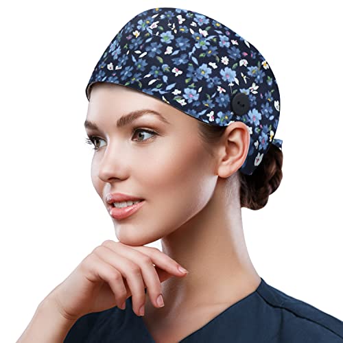 Image of QBA Adjustable Working Cap with Button, Cotton Working Hat Sweatband, Elastic Bandage Tie Back Hats for Women & Men, One Size