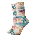 Oudrspo Calcetines tropicales de palmeras y flamencos para mujer y hombre, calcetines casuales de largo completo