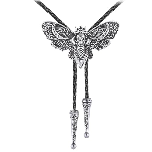 Image of Western Cowboy Bolo tie for Men Women Gold Silver Death Skull Moth Cross Bolo Tie Christmas Deer Rooster Wolf Necktie Gift