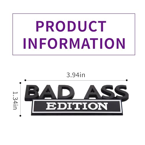 Image of Car Modification Label, Bad Ass 3D Fender Badge Decal Car Sticker, Car Funny Modification Label Decal, Car Fender Bumper Sticker Body Sticker Fit for Universal Vehicle(Black /Silver)