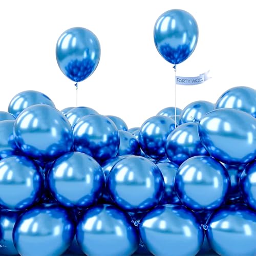 Image of PartyWoo Metallic Blue Balloons 100pcs 5 Inch Small Mini Chrome Blue Latex Balloons for Graduation Wedding Baby Shower Engagement Baby Shower Wedding Bachelorette Birthday Party Decorations Blue-G106