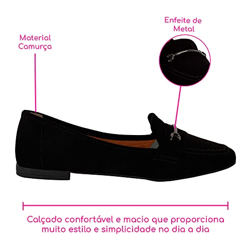 Sapato Mocassim Feminino Casual Em Abs Bico Quadrado (Preto, br_footwear_size_system, adult, numeric