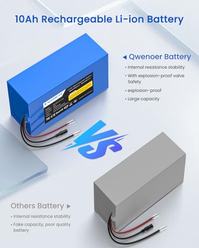 Image of 24V 10Ah Lithium Battery, 24V Rechargeable Li-ion Battery with 25.2V 2A Charger, Bare Leads Wire, Cable Connector for Kids Ride On Cars, DIY Project, RC Car, Solar Panels, LED Light Strip, CCTV Camera