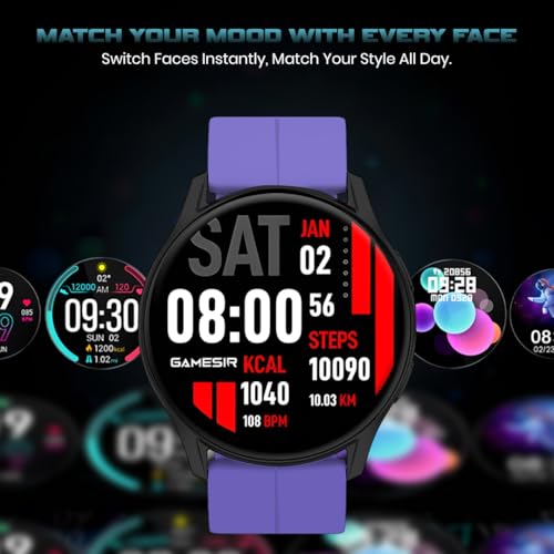 Image of GameSir Evo Vista Smartwatch, 1.39 inch HD Round Display, Bluetooth Calling, Heart Rate & SPO₂, 100+ Sports Modes, IP67, Long Battery Life for Men & Women (Magnatic Purple)