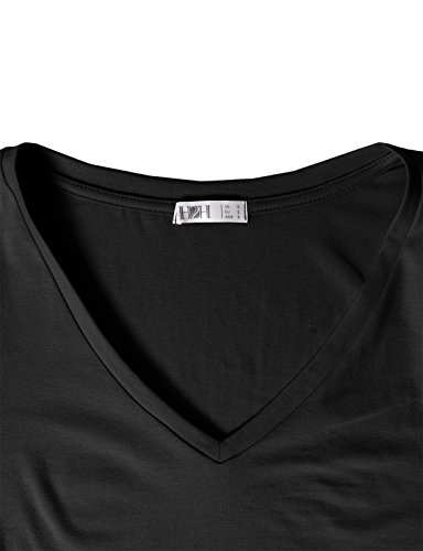 H2H Womens Loose Fit Soft Long Sleeve V Neck Cotton T-Shirt Black US S/Asia S (CWTTL0172)