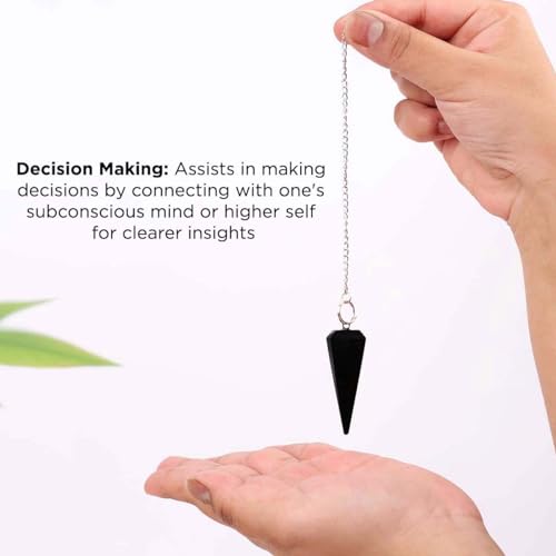 Image of Shubhanjali Crystal Black Tourmaline Point Pendulum Dowsing 1 Pcs | Feng Shui Black Tourmaline 6 Faceted Dowsing Stone Pendulum with Chain Beads for Meitaiton Handheld Massager