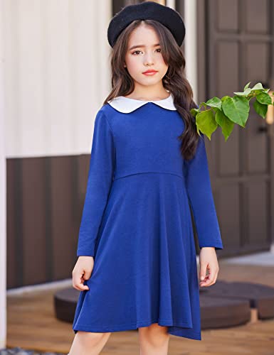 Arshiner Girls Long Sleeve Dress Casual Vintage Peter Pan Collar Swing Party Dress Age 3-14 Years2