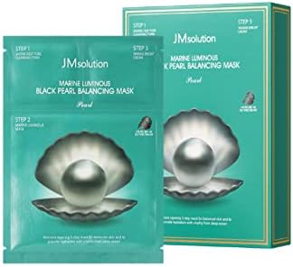 JMsolution Marine Luminous Black Pearl 3 Step Mask (10 Sets) | Bubble Cleanser + Black Sheet Mask + Finishing Cream | Oil & Moisture Balance Korean Skincare Set | K-Beauty Face Mask Kit