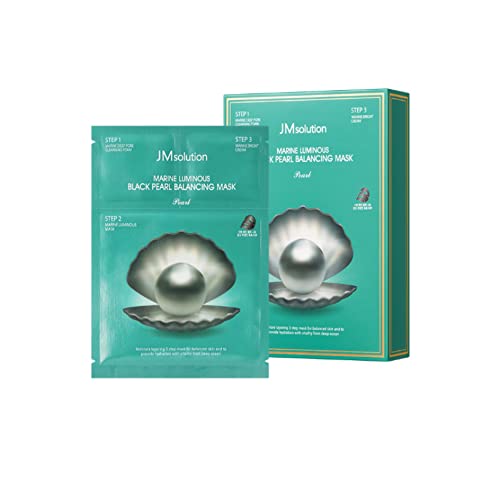JMsolution Marine Luminous Pearl Deep Moisture 3 Step Skin Care Face Mask - Korean Skincare Facial Mask - boosting Brightening Moisturizing-10 Sheets for Dry Skin (Black Pearl)