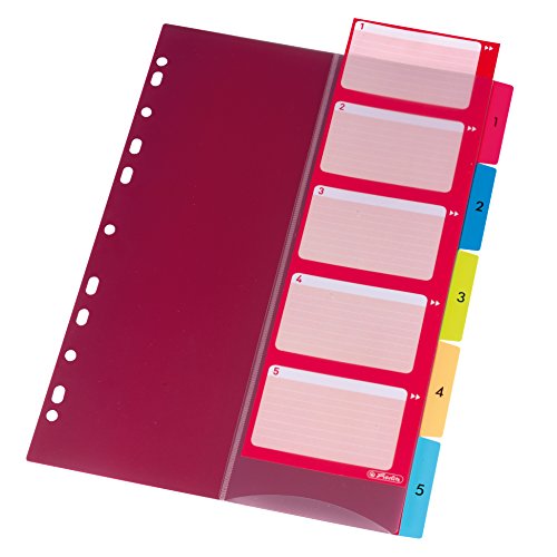 Herlitz 10913689 Index 1-5, 21 x 29.7 cm, PP, Coloured with Index Sheet and Euro Holes, Multi-colored