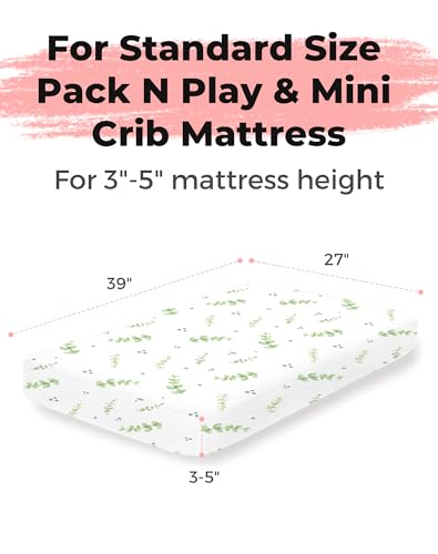 Image of Pack and Play Sheets 2 Pack, Fitted Jersey Knit Mini Crib Sheets for Baby Boys and Girls, Compatible with Graco Pack N Play and Mini Crib Mattress (Desert Green, Pack N Play /Mini Crib Sheets)