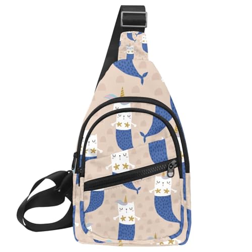 Mochila cruzada de pecho para exteriores, bolso de viaje unisex con estampado de sirena pez