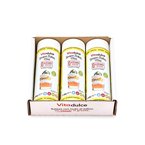 Sirope sabor miel sin azúcares añadidos, Topping sabor miel, Sirope bajo en calorías 400 gr. Pack de 3 unidades - Vitadulce