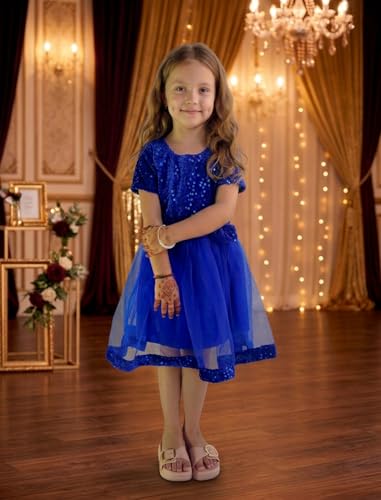 Image of Charming Girls' Kids Velvet & Net Frock with Knee-Length Short Sleeve A-line Round Neck Fit and Flare and Back Zipper Closure|Kids Dress for Baby Girls Birthday Outfit