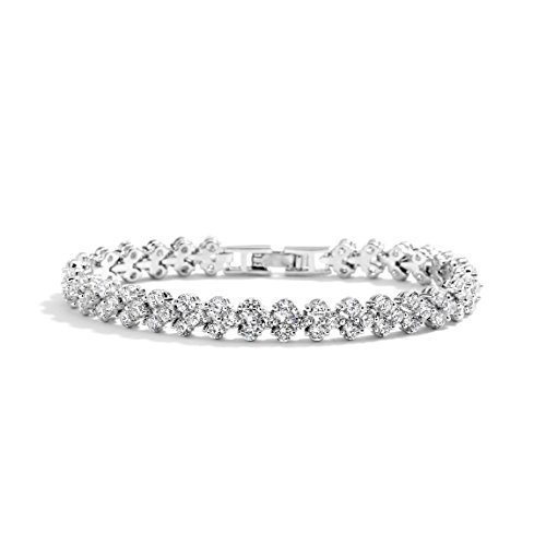 Mariell Platinum Plated Cubic Zirconia Crystal Tennis Bracelet for Bridal, Wedding, Prom & Everyday Wear