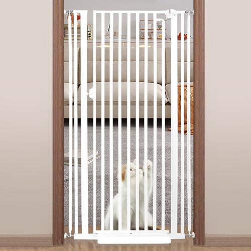 71 Extra Tall Cat Gate for Doorway29.4-33.4 Wide Pet Gate Auto Close/One Handed Open 1.34 Extra Small Gap No Drill Pressure Mount Tall Cat Gate for Interior Stairs/Kitchens/Hallways (White)
