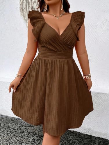 Image of Floerns Women's Plus Size Wrap Front Sweetheart Neck Ruffle Cap Sleeve A Line Dress