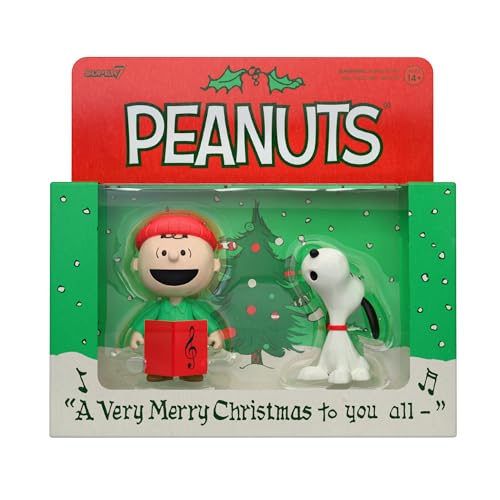 Super7 Peanuts Reaction Figures – 2 unidades Charlie Brown y Snoopy (Caroling) figura de acción