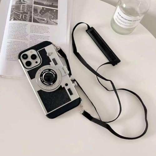 Image of Retro Camera Phone Case Compatible with iPhone - Vintage DS-100 Design with Integrated Strap Mount, Corner Protection, Comfort Carry Strap Black (iPhone 16 Pro Max)