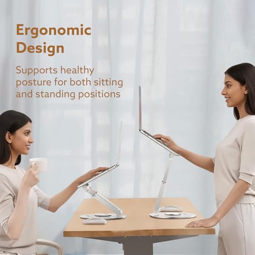 Image of AGARO Foldable Laptop Stand Holder, 360 Rotating, Premium Metal Alloy, Ergonomic, Height Adjustable with Anti-Slip Silicone Pads, Heat Vent, Made for MacBook, HP, Dell, Lenovo, Laptops Up to 17 inch