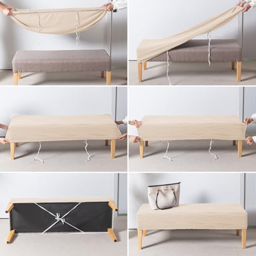 Image of HOKIPO 200gsm Knitting Jacquard Bench Cover, 'Nestiva Series', Skimmed Cream (AR-6237-CRM)
