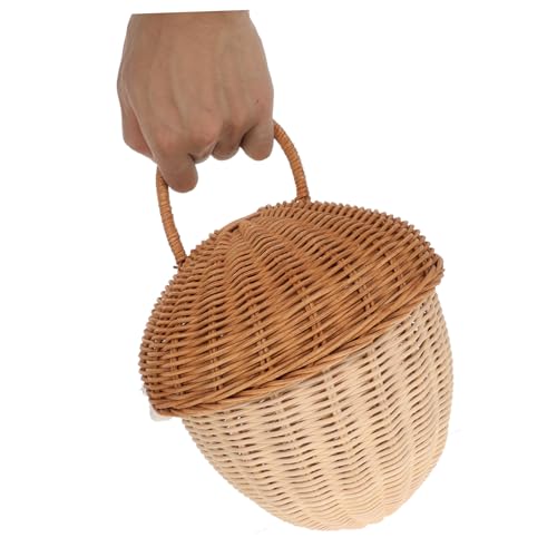 Corbeille à couvercle rustique en rotin et panier de rangement - 8