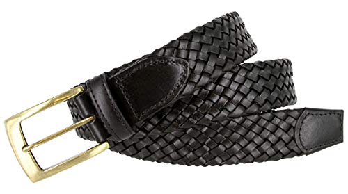 BL043 Antiqued Brass Buckle Basketweaved Woven Genuine Leather Dress Belt 1-1/4"3
