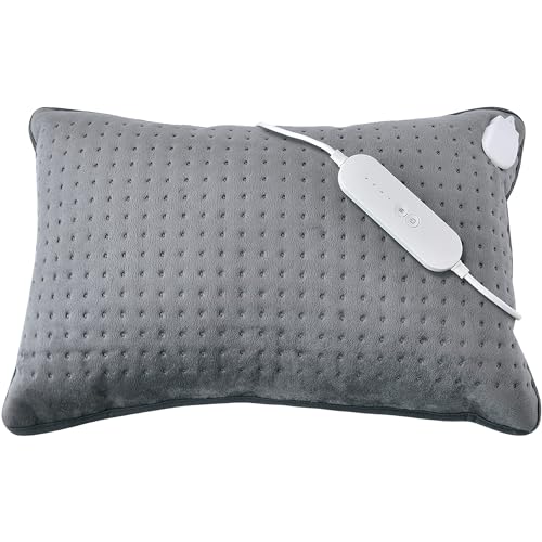 Homefront Heated Cushion Pillow Heat Pad - 110W - XL for Back Knee Neck Stomach Pain & Arthritis - Electric LED 4 Setting Control & Auto Safety Off After 90 Minutes (Grey 60 x 38 x 14cm)