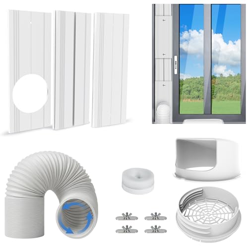 Portable Air Conditioner Window Seal Kit with 5.9 Counter-Clockwise Threaded Exhaust Hose Portable AC Unit Window Ventilation Set with 3 Interlocking Adjustable Seal Panels