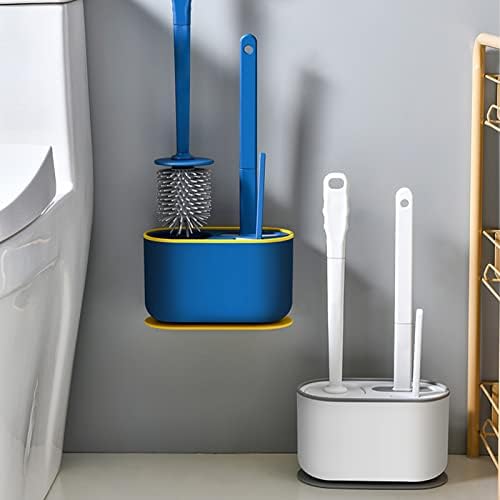 Toilet Brushes Holder Set,Wall Mounted Toilet Brush Holder, Loo Brush Holder Set, Deep Cleaning Silicone Toilet Brushes with No-Slip Long Plastic Handle,Quick Drying Holder Set,Floor/Wall Mount(Blue)