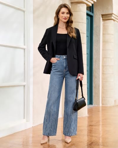 GRAPENT Rhinestone Jeans for Women High Waist Wide Leg Sparkly Denim Pants - image 5